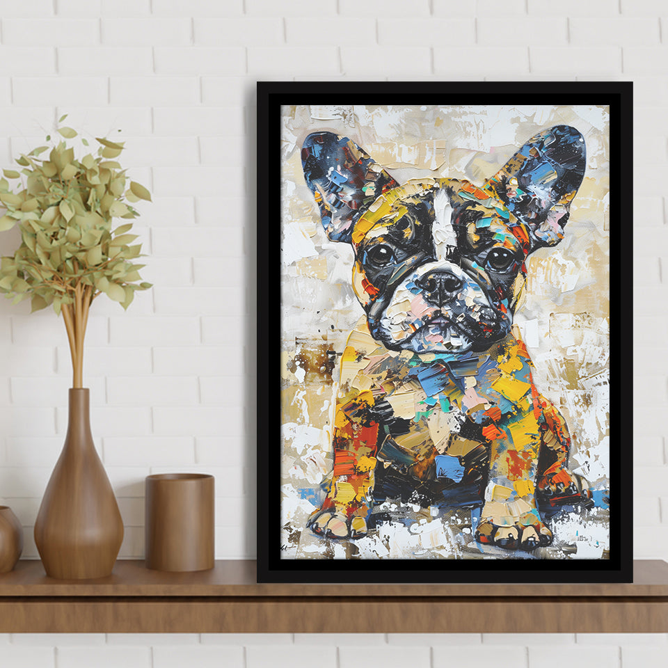 Baby Bulldog Portrait Painting Technique Of Panting V1, Framed Canvas Painting, Framed Canvas Prints Wall Art Decor