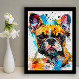 Baby Bulldog Portrait Painting Technique Of Panting V2, Framed Art Print Wall Decor, Framed Picture