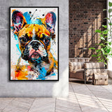 Baby Bulldog Portrait Painting Technique Of Panting V2, Framed Canvas Painting, Framed Canvas Prints Wall Art Decor
