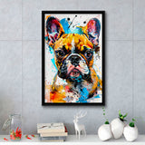 Baby Bulldog Portrait Painting Technique Of Panting V2, Framed Canvas Painting, Framed Canvas Prints Wall Art Decor