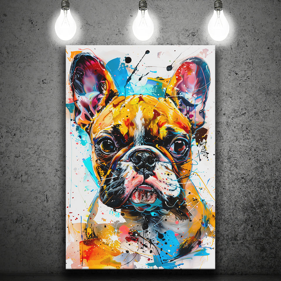 Baby Bulldog Portrait Painting Technique Of Panting V2, Canvas Painting, Canvas Prints Wall Art Decor