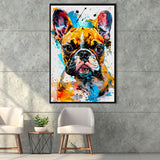Baby Bulldog Portrait Painting Technique Of Panting V2, Framed Canvas Painting, Framed Canvas Prints Wall Art Decor