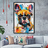Baby Bulldog Portrait Painting Technique Of Panting V2, Framed Art Print Wall Decor, Framed Picture