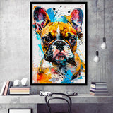 Baby Bulldog Portrait Painting Technique Of Panting V2, Framed Art Print Wall Decor, Framed Picture