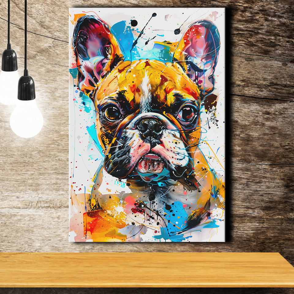 Baby Bulldog Portrait Painting Technique Of Panting V2, Canvas Painting, Canvas Prints Wall Art Decor