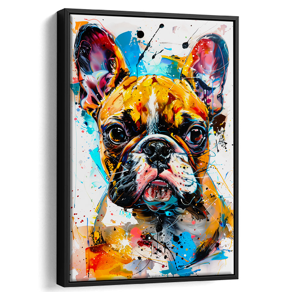 Baby Bulldog Portrait Painting Technique Of Panting V2, Framed Canvas Painting, Framed Canvas Prints Wall Art Decor
