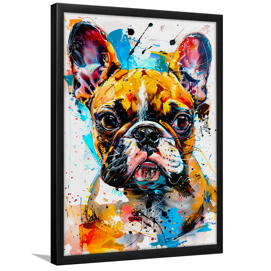 Baby Bulldog Portrait Painting Technique Of Panting V2, Framed Art Print Wall Decor, Framed Picture