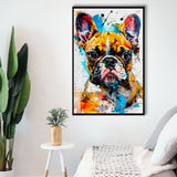 Baby Bulldog Portrait Painting Technique Of Panting V2, Framed Canvas Painting, Framed Canvas Prints Wall Art Decor