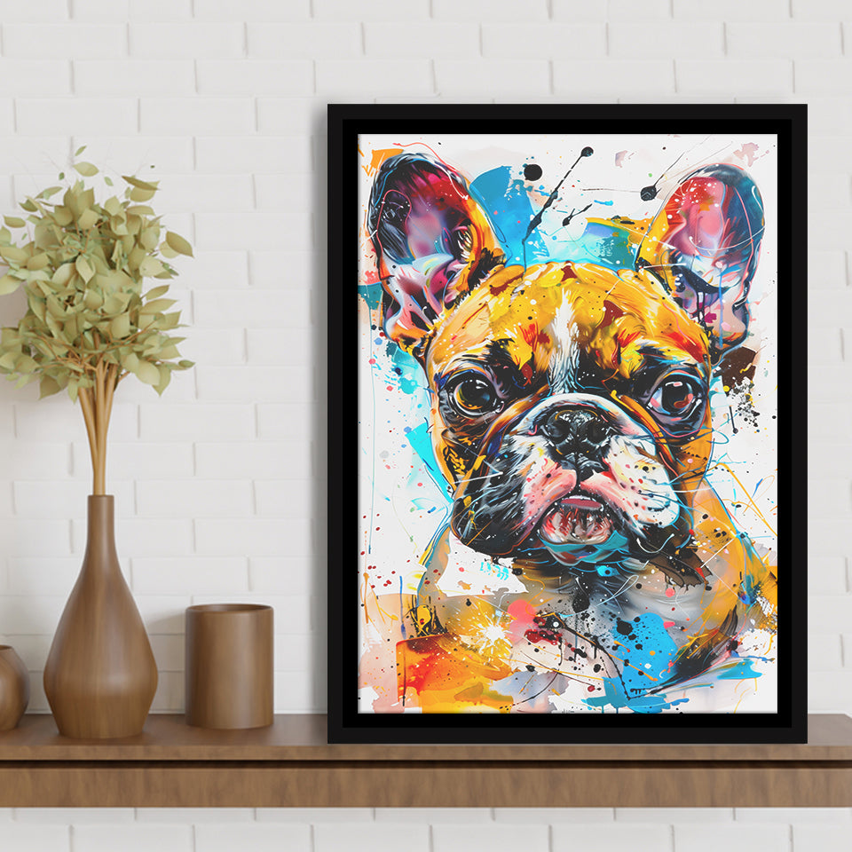 Baby Bulldog Portrait Painting Technique Of Panting V2, Framed Canvas Painting, Framed Canvas Prints Wall Art Decor