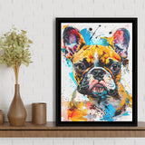 Baby Bulldog Portrait Painting Technique Of Panting V2, Framed Canvas Painting, Framed Canvas Prints Wall Art Decor