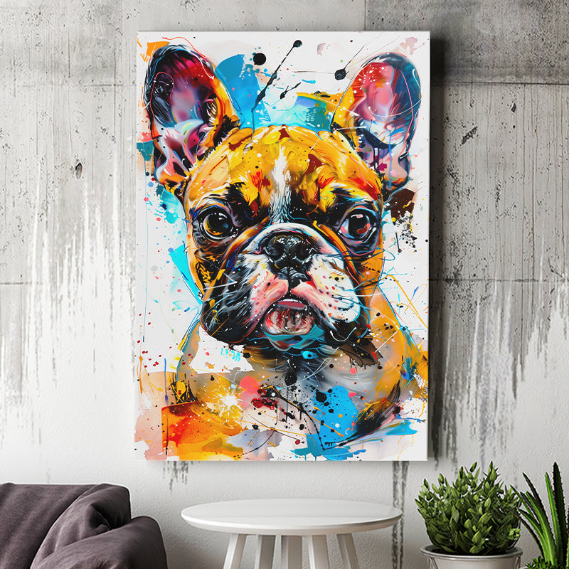 Baby Bulldog Portrait Painting Technique Of Panting V2, Canvas Painting, Canvas Prints Wall Art Decor