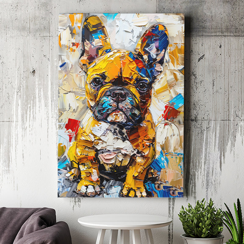 Baby Bulldog Portrait Painting Technique Of Panting V3, Canvas Painting, Canvas Prints Wall Art Decor