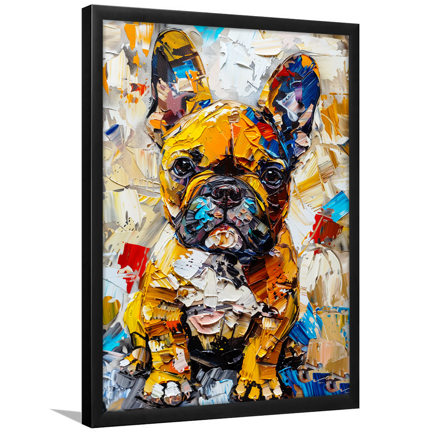 Baby Bulldog Portrait Painting Technique Of Panting V3, Framed Art Print Wall Decor, Framed Picture