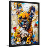 Baby Bulldog Portrait Painting Technique Of Panting V3, Framed Art Print Wall Decor, Framed Picture