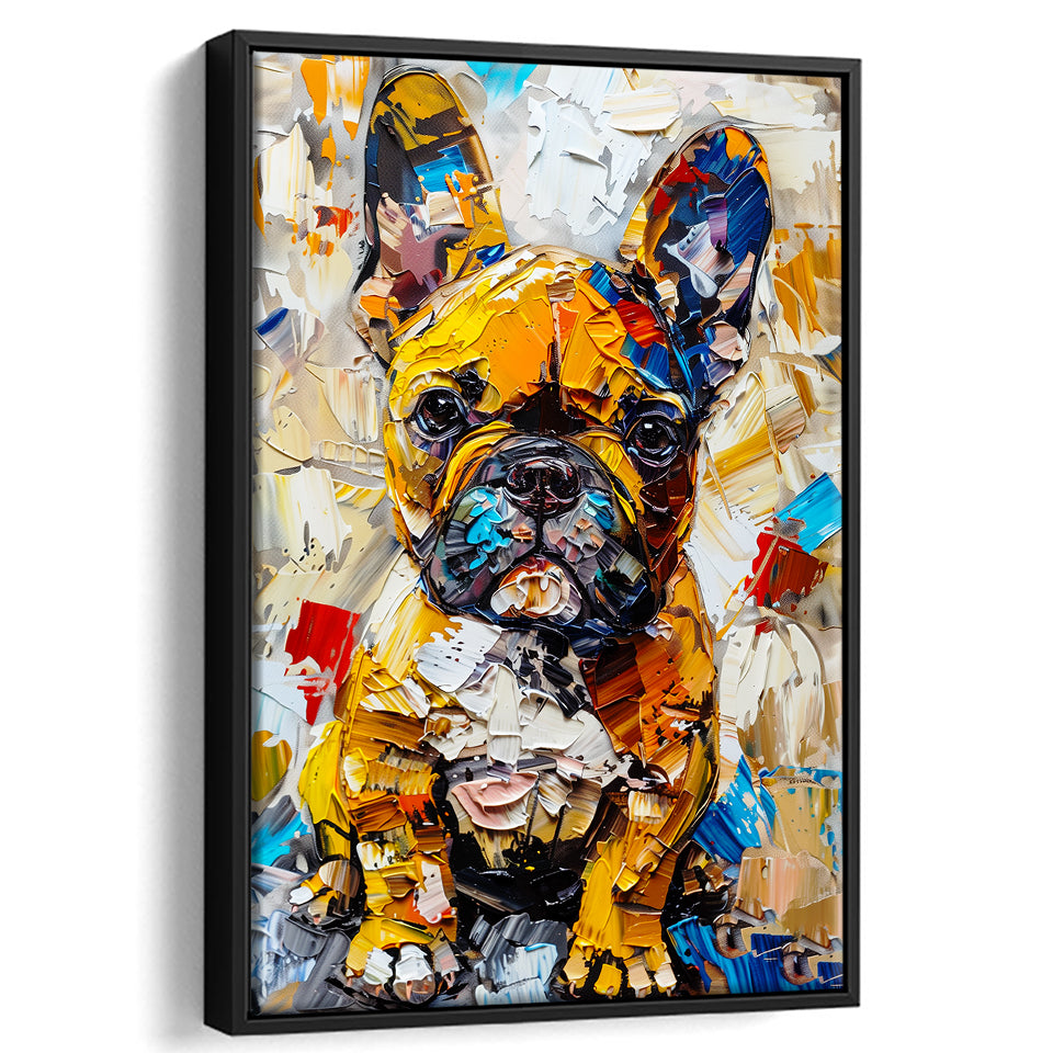 Baby Bulldog Portrait Painting Technique Of Panting V3, Framed Canvas Painting, Framed Canvas Prints Wall Art Decor