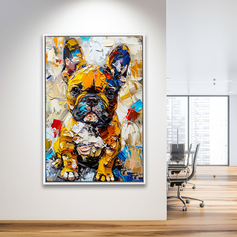 Baby Bulldog Portrait Painting Technique Of Panting V3, Framed Canvas Painting, Framed Canvas Prints Wall Art Decor