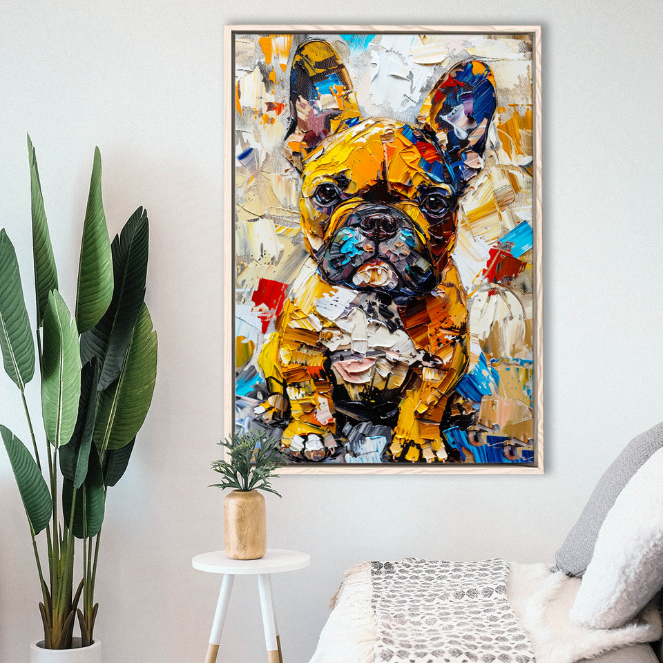 Baby Bulldog Portrait Painting Technique Of Panting V3, Framed Canvas Painting, Framed Canvas Prints Wall Art Decor