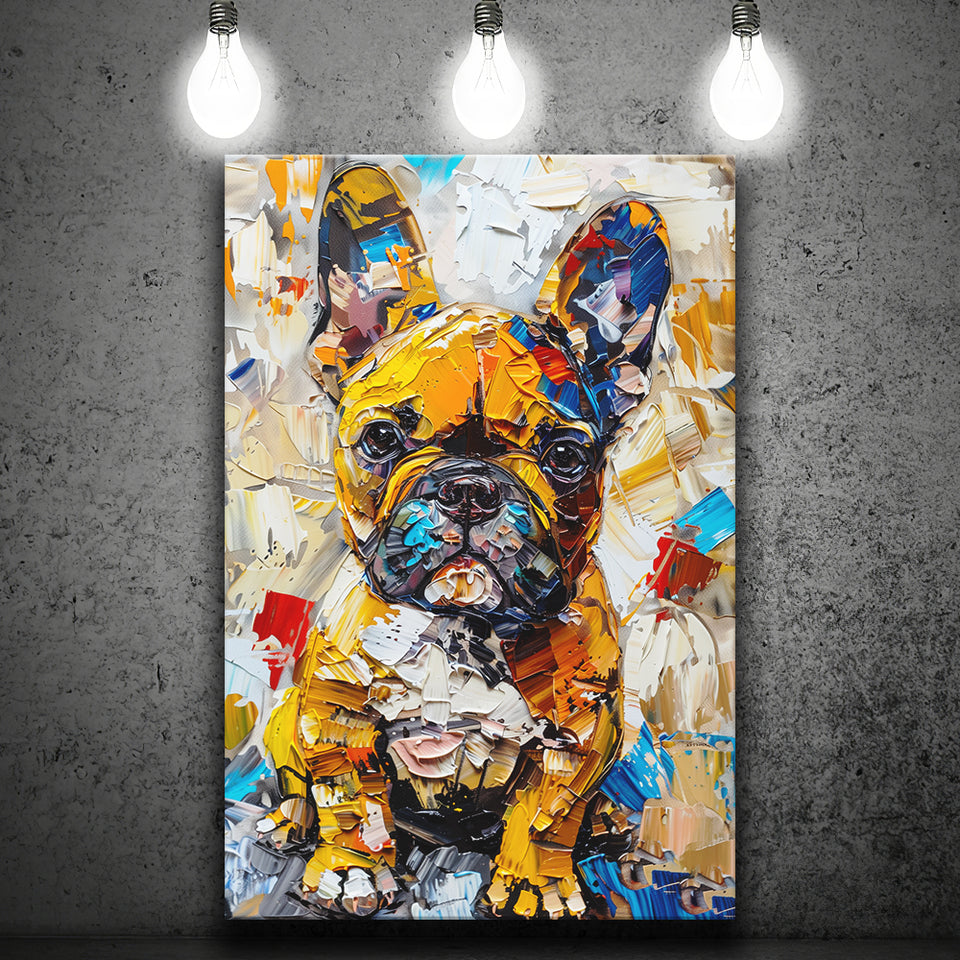 Baby Bulldog Portrait Painting Technique Of Panting V3, Canvas Painting, Canvas Prints Wall Art Decor