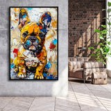 Baby Bulldog Portrait Painting Technique Of Panting V3, Framed Canvas Painting, Framed Canvas Prints Wall Art Decor