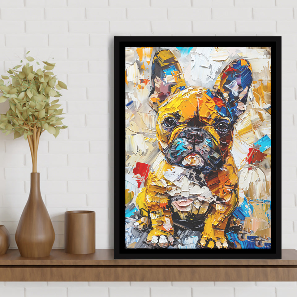 Baby Bulldog Portrait Painting Technique Of Panting V3, Framed Canvas Painting, Framed Canvas Prints Wall Art Decor