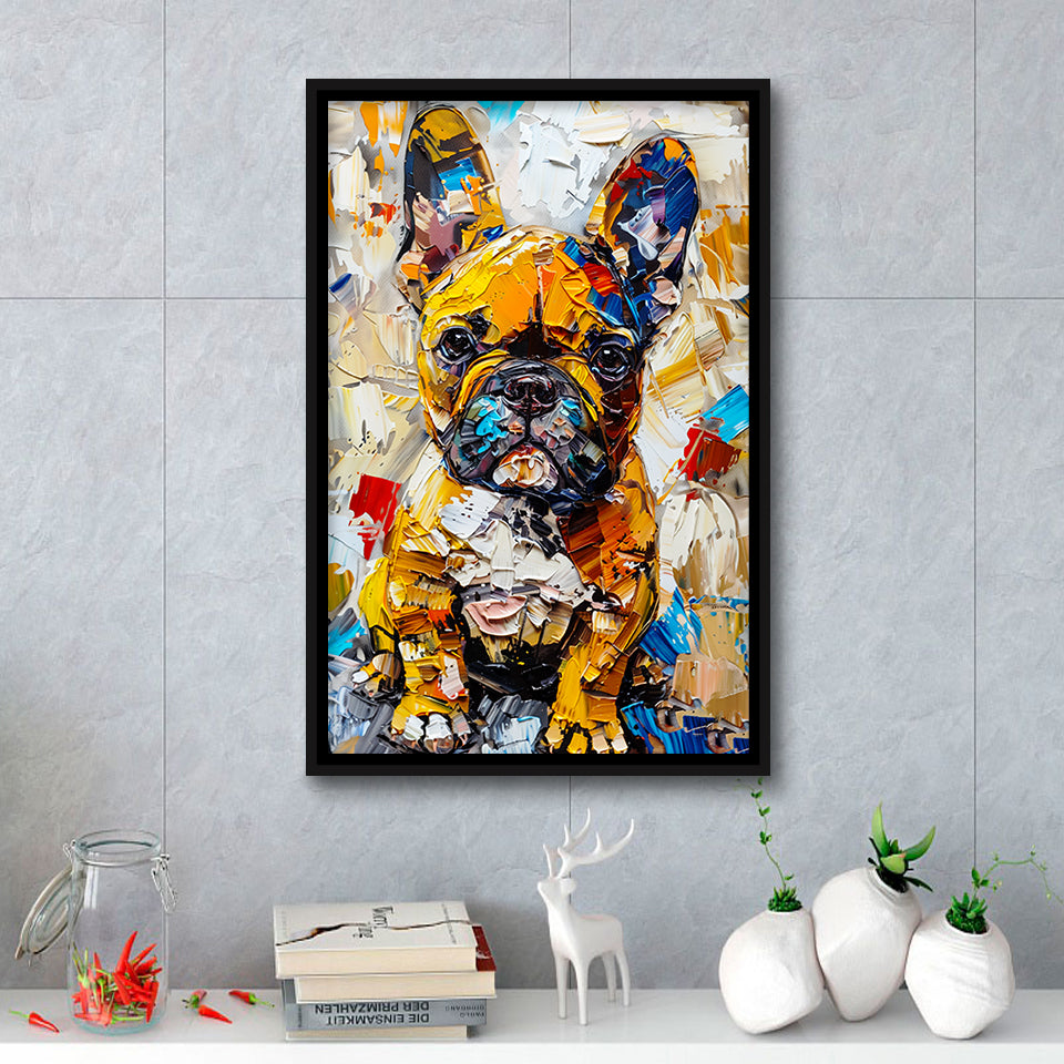 Baby Bulldog Portrait Painting Technique Of Panting V3, Framed Canvas Painting, Framed Canvas Prints Wall Art Decor