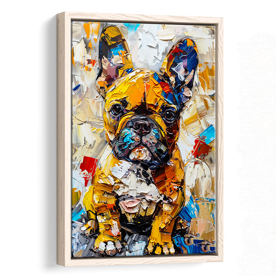 Baby Bulldog Portrait Painting Technique Of Panting V3, Framed Canvas Painting, Framed Canvas Prints Wall Art Decor