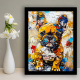 Baby Bulldog Portrait Painting Technique Of Panting V3, Framed Art Print Wall Decor, Framed Picture