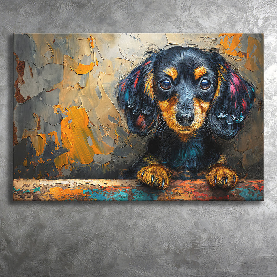 Baby Dachshund Dog Portrait Painting, Art Print, Canvas Print Wall Art Home Decor