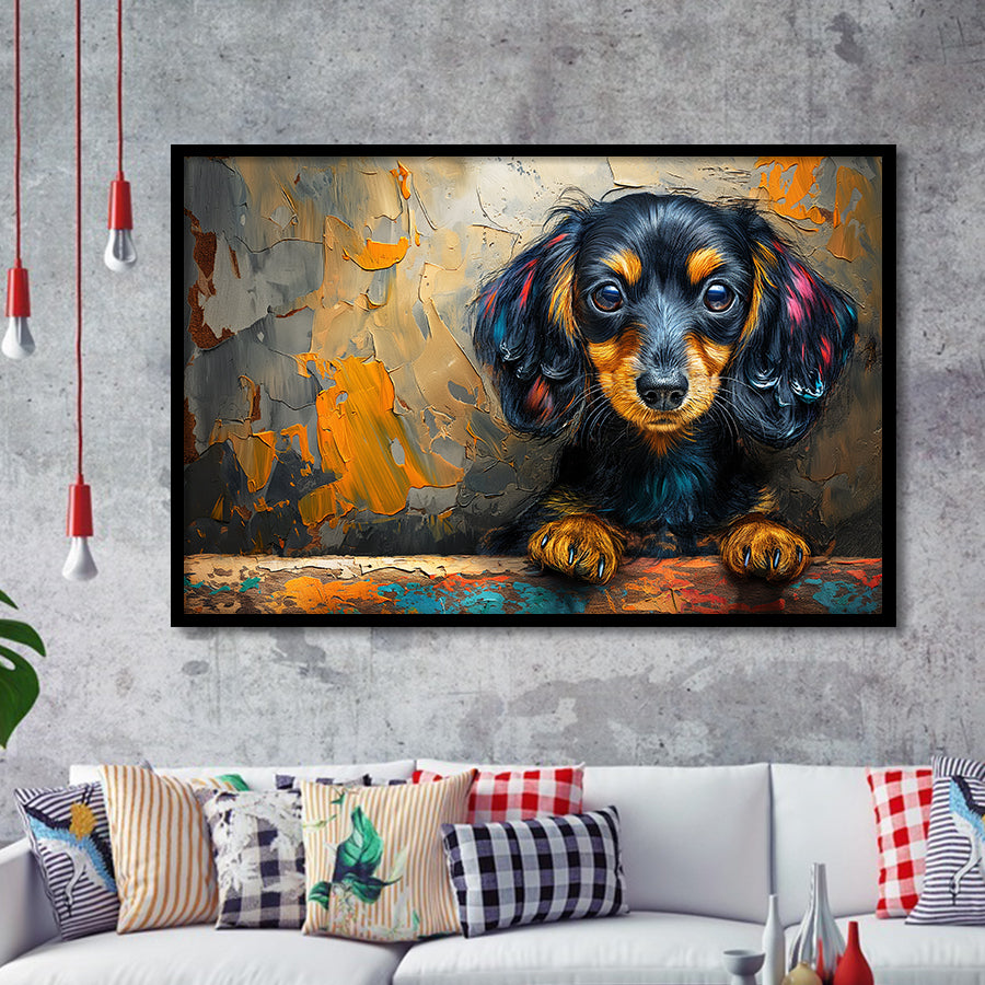 Baby Dachshund Dog Portrait Painting, Painting Art, Framed Art Print Wall Art Home Decor