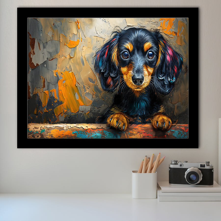 Baby Dachshund Dog Portrait Painting, Painting Art, Framed Art Print Wall Art Home Decor