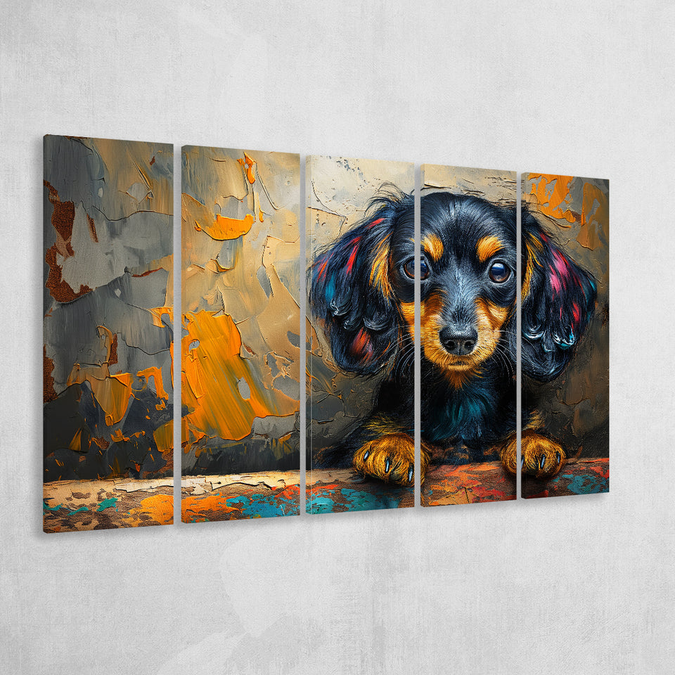 Baby Dachshund Dog Portrait Painting, Extra Large Canvas, Canvas Print Wall Art Decor