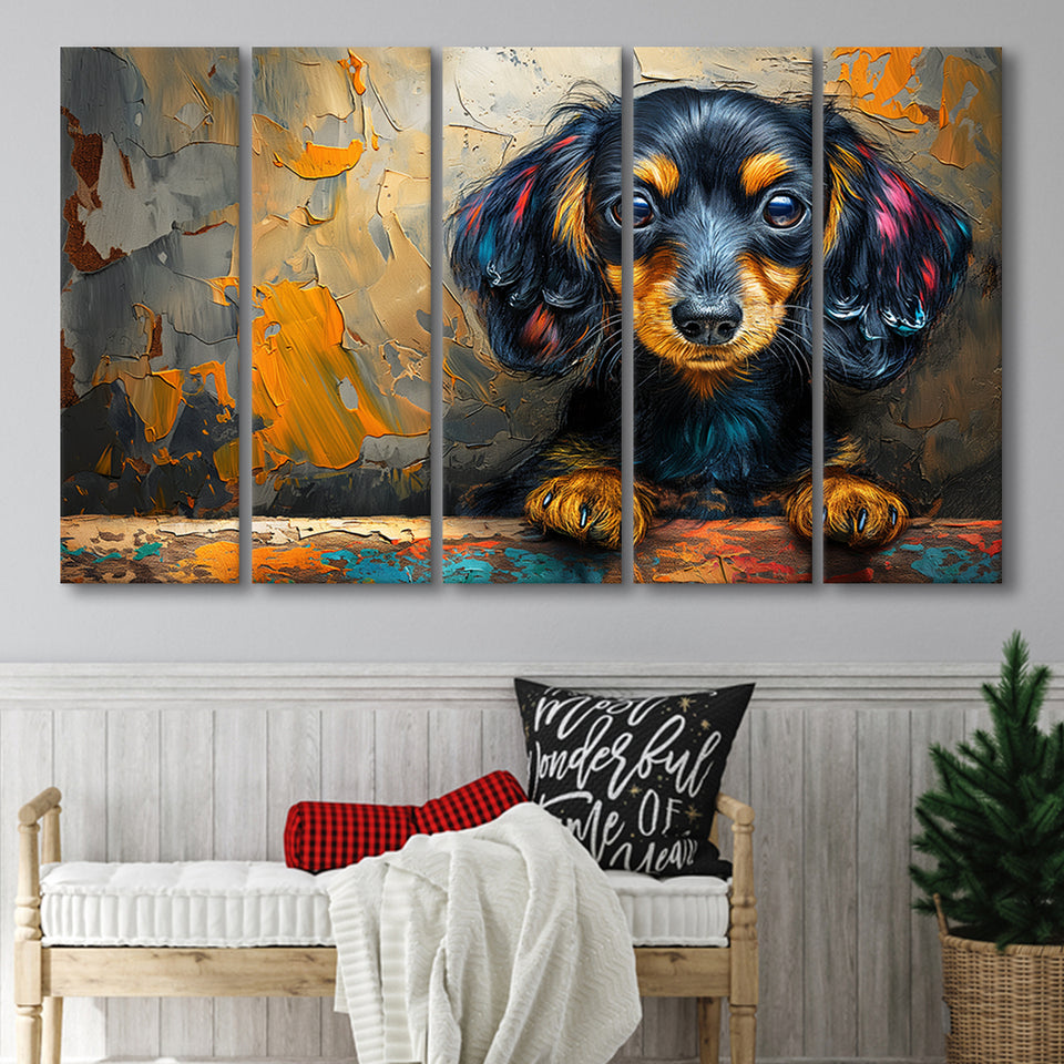 Baby Dachshund Dog Portrait Painting, Extra Large Canvas, Canvas Print Wall Art Decor