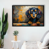 Baby Dachshund Dog Portrait Painting, Floating Frame, Framed Canvas Print Wall Art Home Decor