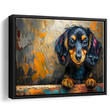 Baby Dachshund Dog Portrait Painting, Floating Frame, Framed Canvas Print Wall Art Home Decor