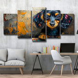Baby Dachshund Dog Portrait Painting, Multi Panel,Mixed Canvas Print Wall Art Decor
