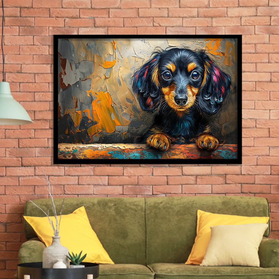 Baby Dachshund Dog Portrait Painting, Painting Art, Framed Art Print Wall Art Home Decor