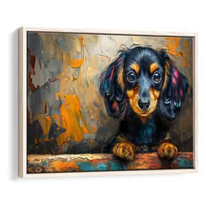 Baby Dachshund Dog Portrait Painting, Floating Frame, Framed Canvas Print Wall Art Home Decor