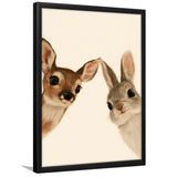 Baby Deer And Rabbit Funny Art, Portrait Painting Art, Pet Lover Art, Framed Art Print, Fine Art Wall Decor
