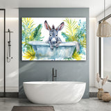 Baby Donkey In Bathtub Bathroom Print Watercolor, Bathroom Art Decor Canvas Prints Wall Art, Animal Bathroom Art