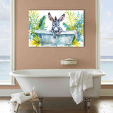 Baby Donkey In Bathtub Bathroom Print Watercolor, Bathroom Art Decor Canvas Prints Wall Art, Animal Bathroom Art