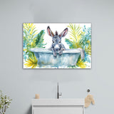 Baby Donkey In Bathtub Bathroom Print Watercolor, Bathroom Art Decor Canvas Prints Wall Art, Animal Bathroom Art