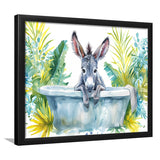 Baby Donkey In Bathtub Bathroom Print Watercolor, Bathroom Art Decor Framed Art PrintsWall Art, Animal Bathroom Art