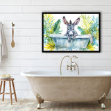 Baby Donkey In Bathtub Bathroom Print Watercolor, Bathroom Art Decor Framed Art PrintsWall Art, Animal Bathroom Art
