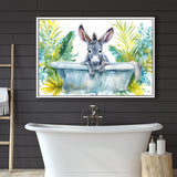 Baby Donkey In Bathtub Bathroom Print Watercolor, Bathroom Art Decor Framed Canvas Prints Wall Art,Floating Frame