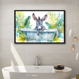 Baby Donkey In Bathtub Bathroom Print Watercolor, Bathroom Art Decor Framed Canvas Prints Wall Art,Floating Frame