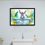 Baby Donkey In Bathtub Bathroom Print Watercolor, Bathroom Art Decor Framed Art PrintsWall Art, Animal Bathroom Art