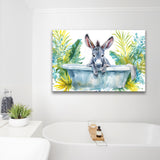 Baby Donkey In Bathtub Bathroom Print Watercolor, Bathroom Art Decor Canvas Prints Wall Art, Animal Bathroom Art