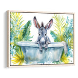Baby Donkey In Bathtub Bathroom Print Watercolor, Bathroom Art Decor Framed Canvas Prints Wall Art,Floating Frame