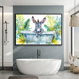 Baby Donkey In Bathtub Bathroom Print Watercolor, Bathroom Art Decor Framed Canvas Prints Wall Art,Floating Frame