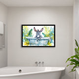 Baby Donkey In Bathtub Bathroom Print Watercolor, Bathroom Art Decor Framed Canvas Prints Wall Art,Floating Frame